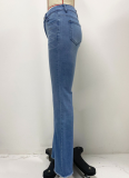 Blue Flared Women's High Waisted Stretch Jeans