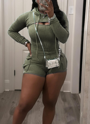 Fashion New Long-sleeved Hooded Suspender Jumpsuit Two-piece Set