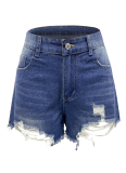 Blue Summer Distressed High Waist Comfortable Casual Denim Shorts