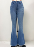 Blue Flared Women's High Waisted Stretch Jeans