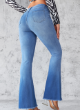 Blue Flared Women's High Waisted Stretch Jeans