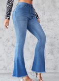 Blue Flared Women's High Waisted Stretch Jeans