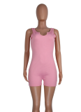 Solid Color Casual Knit Ribbed U-Neck Slim Jumpsuit