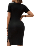 Maternity Short Sleeve Slim Casual Elastic Slit Dress