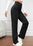 High Waist Washed Women's Fashionable All-Match Denim Straight Pants