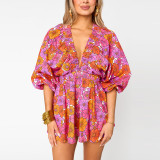 Casual Loose Deep V Wide Leg Short Jumpsuit