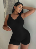 Solid Color Casual Knit Ribbed U-Neck Slim Jumpsuit