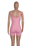 Solid Color Casual Knit Ribbed U-Neck Slim Jumpsuit