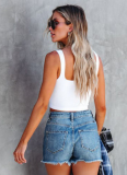 Blue Summer Distressed High Waist Comfortable Casual Denim Shorts
