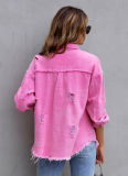 Raw Edge Ripped Denim Jacket Fall Long Sleeve Casual Lapel Top
