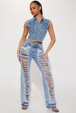 Fashionable and Versatile Slim-fit Micro-stretch Ripped Micro-flared Jeans