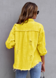 Raw Edge Ripped Denim Jacket Fall Long Sleeve Casual Lapel Top