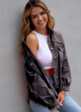 Raw Edge Ripped Denim Jacket Fall Long Sleeve Casual Lapel Top