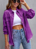 Raw Edge Ripped Denim Jacket Fall Long Sleeve Casual Lapel Top