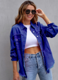 Raw Edge Ripped Denim Jacket Fall Long Sleeve Casual Lapel Top