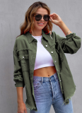 Raw Edge Ripped Denim Jacket Fall Long Sleeve Casual Lapel Top