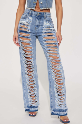 Fashionable and Versatile Slim-fit Micro-stretch Ripped Micro-flared Jeans