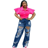 Fashionable Ripped Denim Trousers