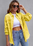 Raw Edge Ripped Denim Jacket Fall Long Sleeve Casual Lapel Top
