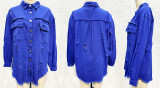 Raw Edge Ripped Denim Jacket Fall Long Sleeve Casual Lapel Top