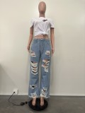 Fashionable Ripped Denim Trousers