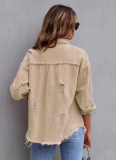 Raw Edge Ripped Denim Jacket Fall Long Sleeve Casual Lapel Top