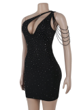 Black Hot Diamond One-Shoulder Hollow Hip Dress