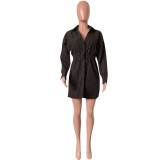 New Autumn and Winter Black Off-shoulder Puffy Sleeve Dress
