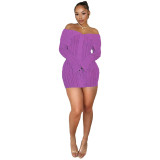 Sexy One-line Lapel Tight Wave Pattern Long-sleeved Dress