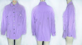 Raw Edge Ripped Denim Jacket Fall Long Sleeve Casual Lapel Top