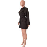 New Autumn and Winter Black Off-shoulder Puffy Sleeve Dress
