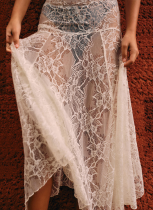 White Sexy Hot Girl Lace See-Through Beach Skirt