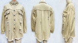 Raw Edge Ripped Denim Jacket Fall Long Sleeve Casual Lapel Top