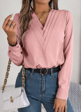 Autumn And Winter Elegant Solid Color Layered V-Neck Long-Sleeved Shirt