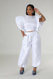 Cute Youthful Fungus Sleeves High Waist Strap Elastic Trousers Suit