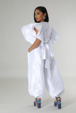 Cute Youthful Fungus Sleeves High Waist Strap Elastic Trousers Suit