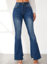 Blue Stretch Mid-Rise Flared Jeans