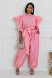 Cute Youthful Fungus Sleeves High Waist Strap Elastic Trousers Suit
