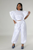 Cute Youthful Fungus Sleeves High Waist Strap Elastic Trousers Suit