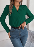 Autumn And Winter Elegant Solid Color Layered V-Neck Long-Sleeved Shirt