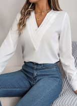 Autumn And Winter Elegant Solid Color Layered V-Neck Long-Sleeved Shirt