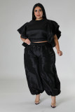 Cute Youthful Fungus Sleeves High Waist Strap Elastic Trousers Suit