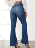 Blue Stretch Mid-Rise Flared Jeans