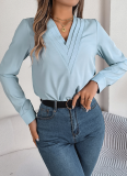 Autumn And Winter Elegant Solid Color Layered V-Neck Long-Sleeved Shirt