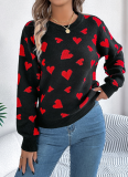Casual O-Neck Contrasting Heart Lantern Sleeve Sweater