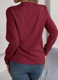 Autumn And Winter Elegant Solid Color Layered V-Neck Long-Sleeved Shirt