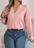 Autumn And Winter Elegant Solid Color Layered V-Neck Long-Sleeved Shirt