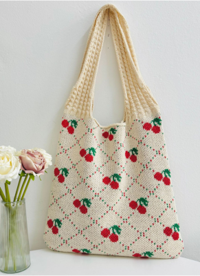 Knitted Cherry Weave Large Capacity Tote Bag