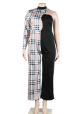 Sexy Contrast Color Stitching Fashion Print Jumpsuit