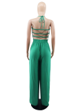 Sexy Lace-Up Chest-Wrapped Backless Elastic Waist Loose Straight Jumpsuit